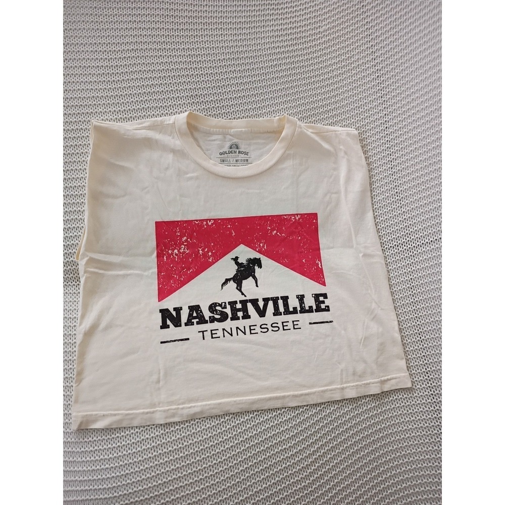 Vintage Nashville TN Golden Rose Crop Muscle Tee - Marlboro Style Cream S/M - Picture 4 of 9